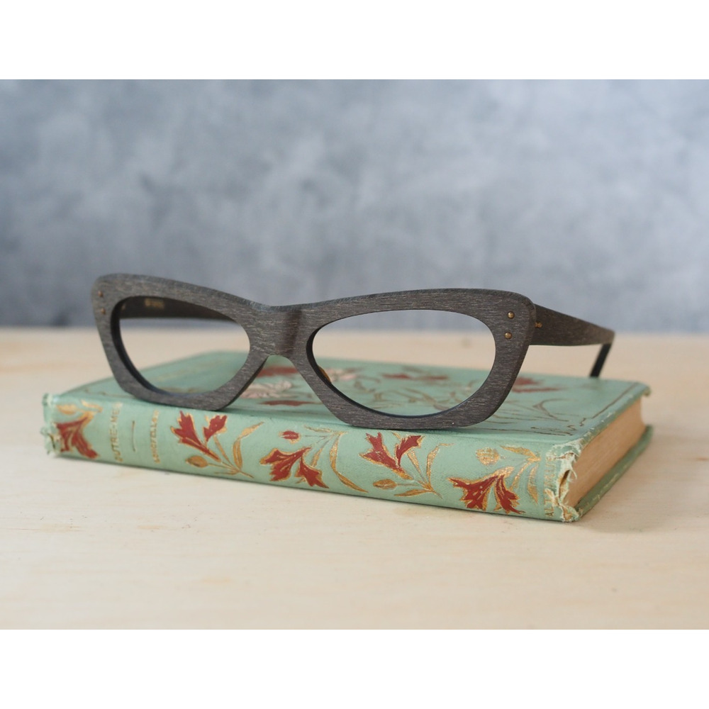 Vintage 1960s De lotto Cat eye Eyeglasses Frame Faux Wood Pin up Italy NOS